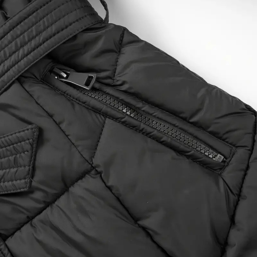Ada | Women's Puffer Coat Black Faux Fur Hood Belted