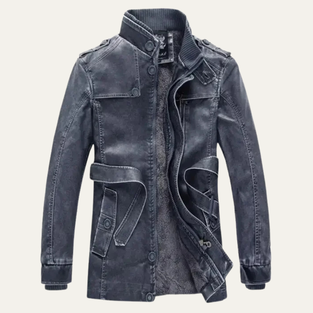 Axel | Men's Leather Jacket Black Fleece Lined Long
