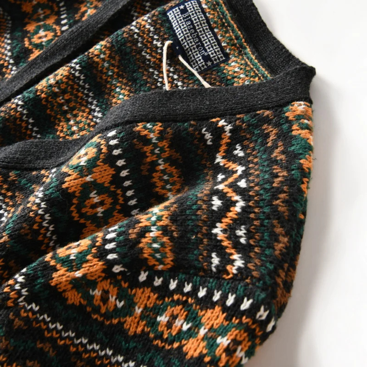 Bram | Men's Vintage Argyle Cardigan Black Multi