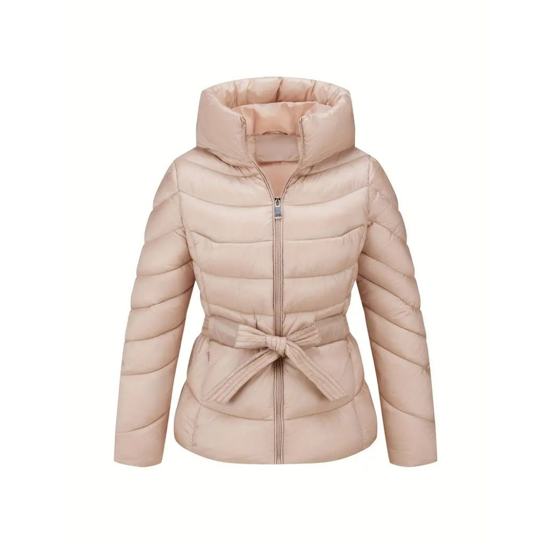 Ayla | Women's Puffer Jacket Cream Hooded Belted