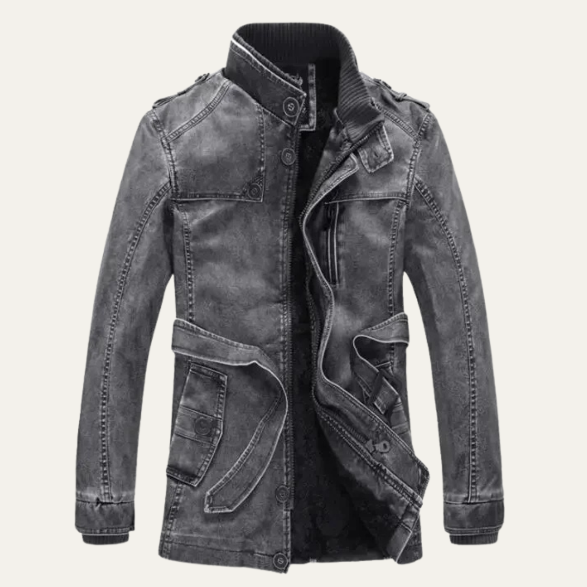 Axel | Men's Leather Jacket Tan Fleece Lined