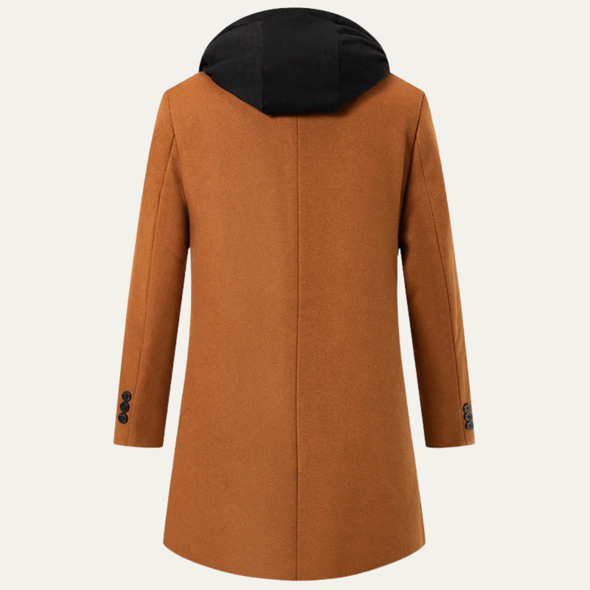 Bram | Men's Wool Overcoat Caramel Hooded Quilted Lining