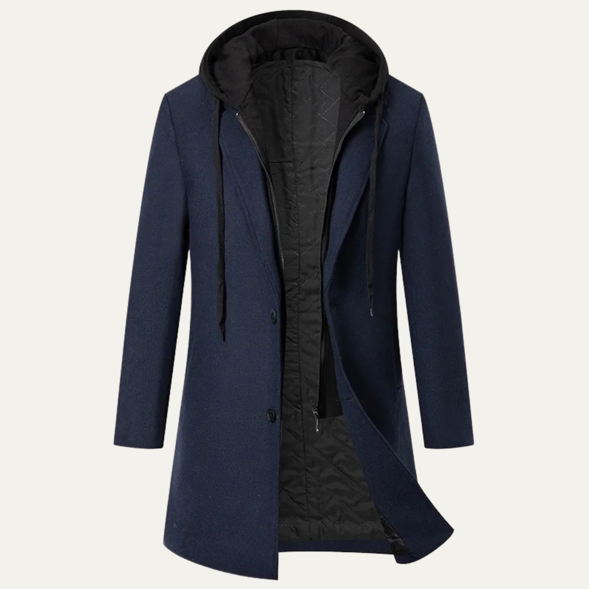 Bram | Men's Wool Overcoat Caramel Hooded Quilted Lining