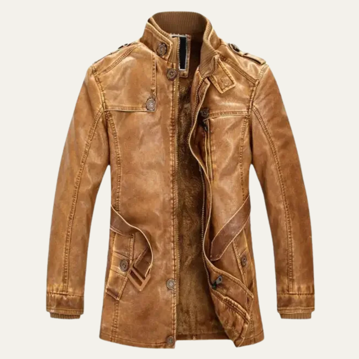 Axel | Men's Leather Jacket Tan Fleece Lined