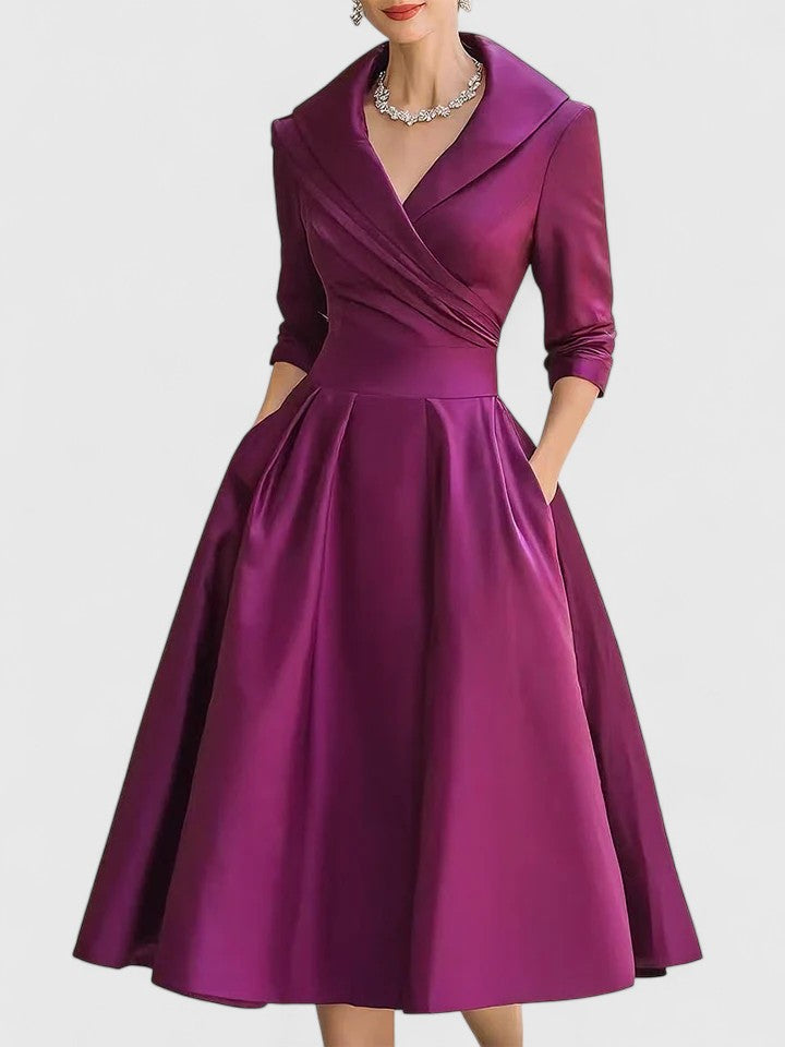 Vera | Women's Wrap Midi Dress Black Three Quarter Sleeve