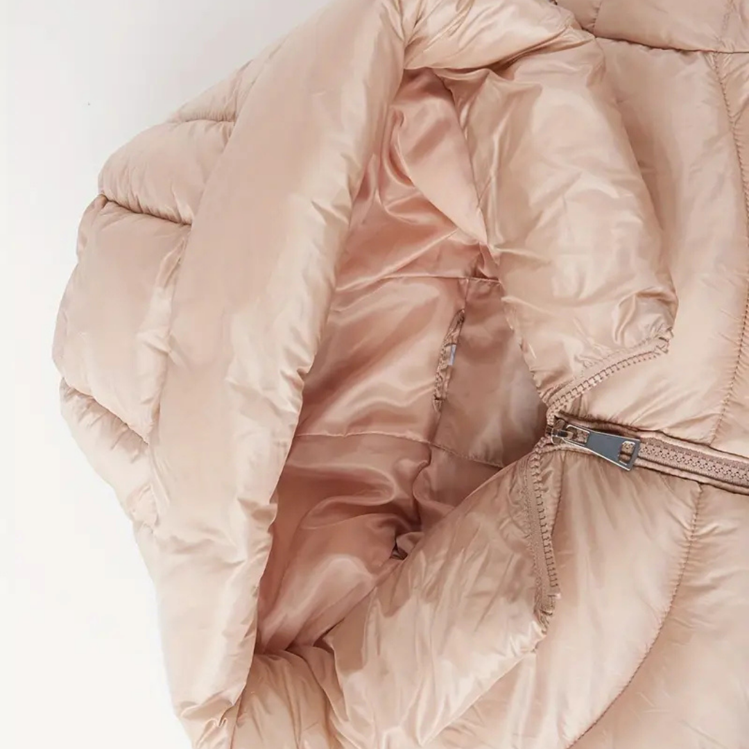 Ayla | Women's Puffer Jacket Cream Hooded Belted