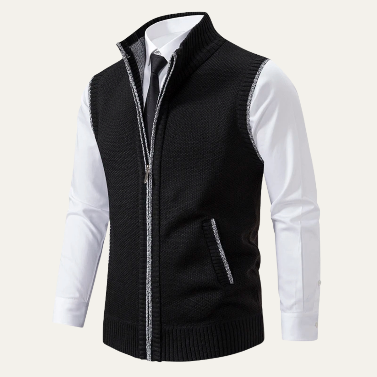 Beau | Men's Sweater Vest Gray Zip Up Collared