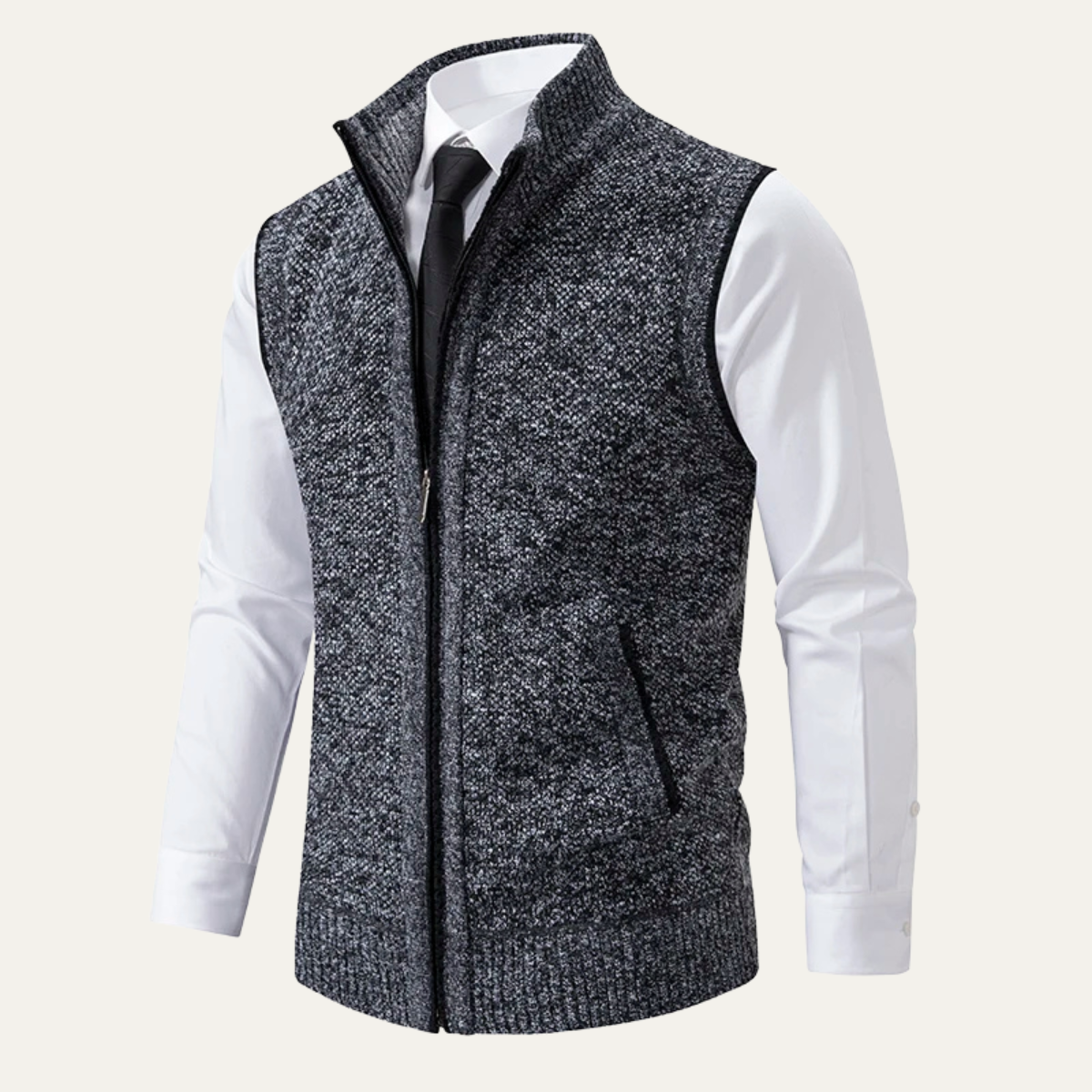 Beau | Men's Sweater Vest Gray Zip Up Collared