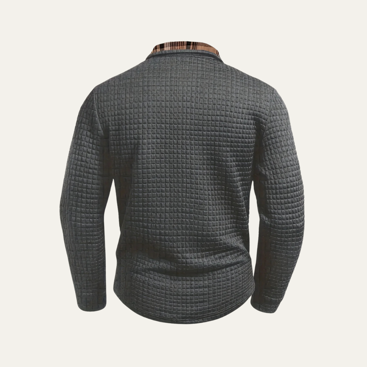 Bram | Men's Quilted Waffle Knit Polo Sweater Gray Plaid Trim