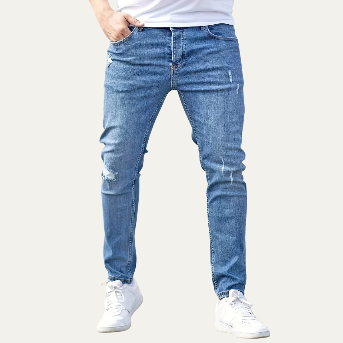 Beau | Men's Ripped Slim Fit Jeans Gray Stretch