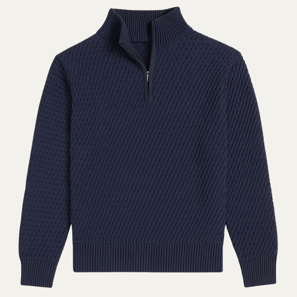 Ezra | Men's Quarter Zip Sweater Navy Ribbed Knit