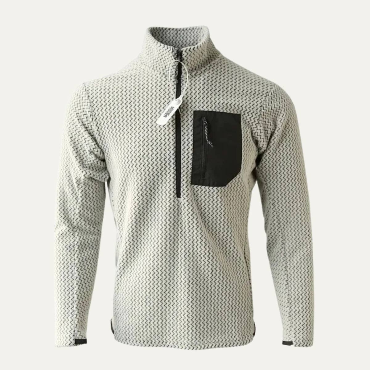 Flint | Men's Quarter Zip Sweater Cream Textured Chest Pocket