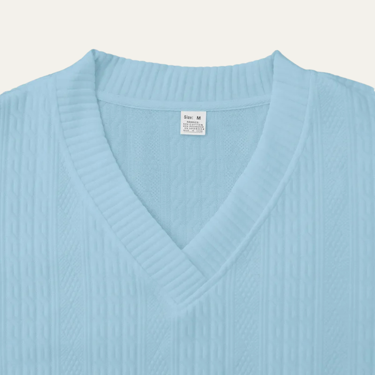 Bram | Men's Lounge Set Light Blue Cable Knit V Neck Shorts