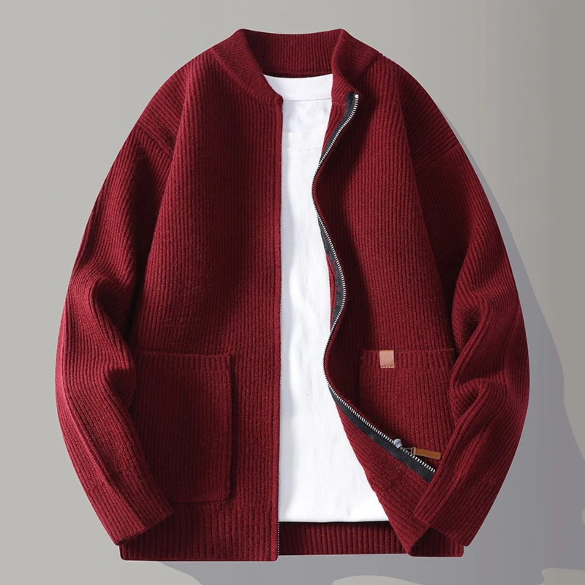 Beau | Men's Casual Ribbed Zip Cardigan Cream