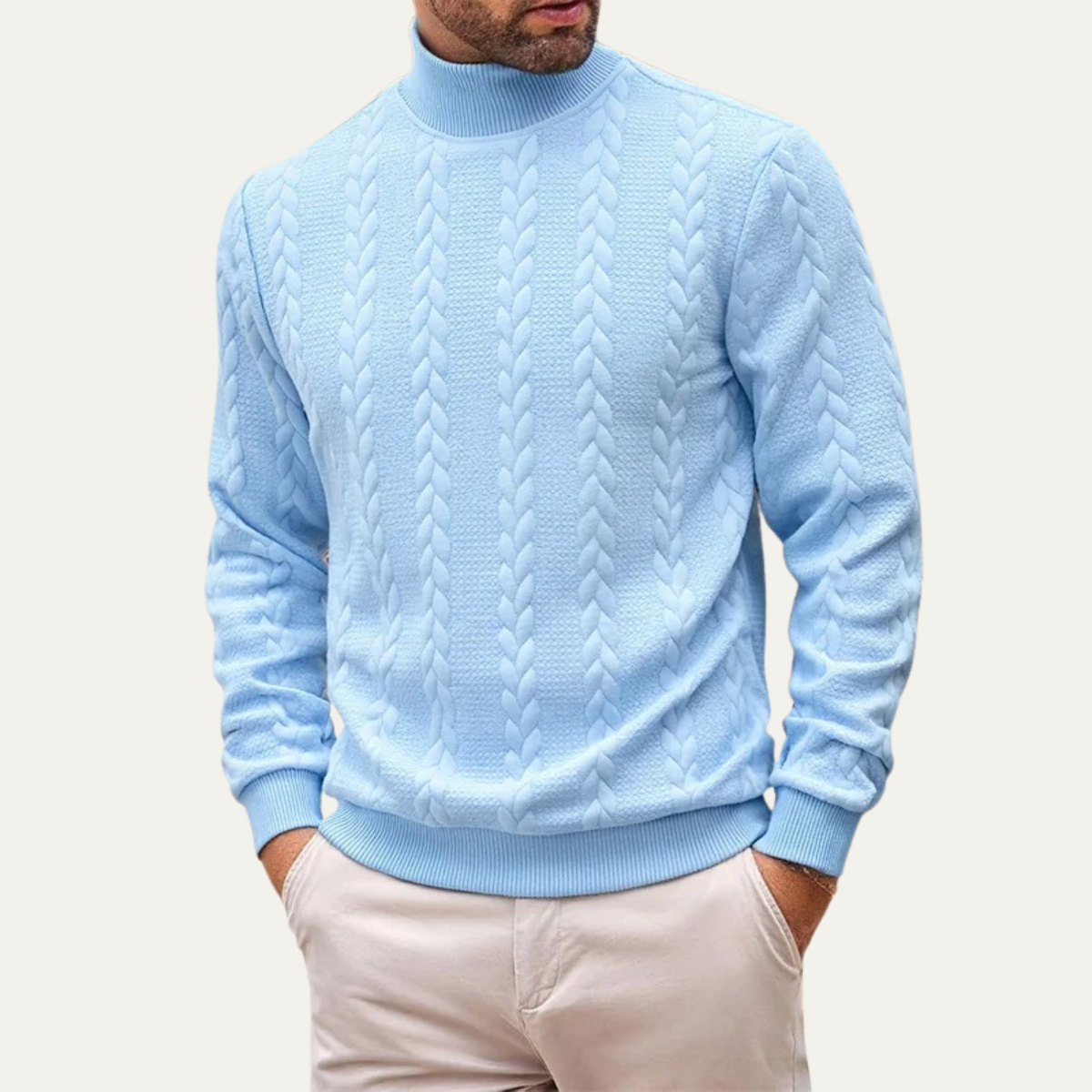 Bram | Men's Cable Knit Turtleneck Sweater Orange