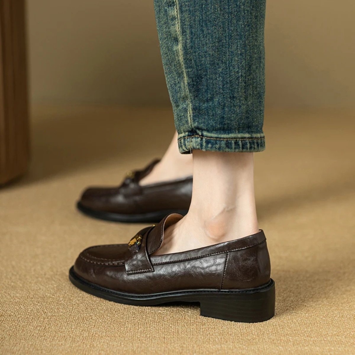 Axel | Men's Classic Slip On Leather Loafers Black Metal Buckle