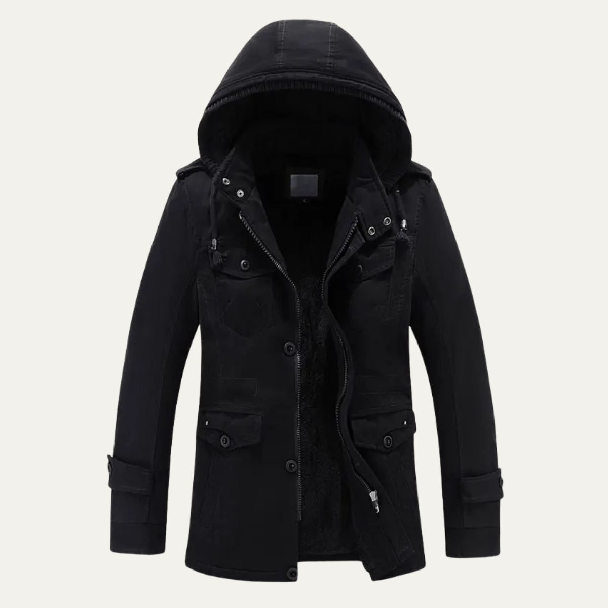 Luca | Men's Utility Jacket Khaki Fleece Lined Hooded
