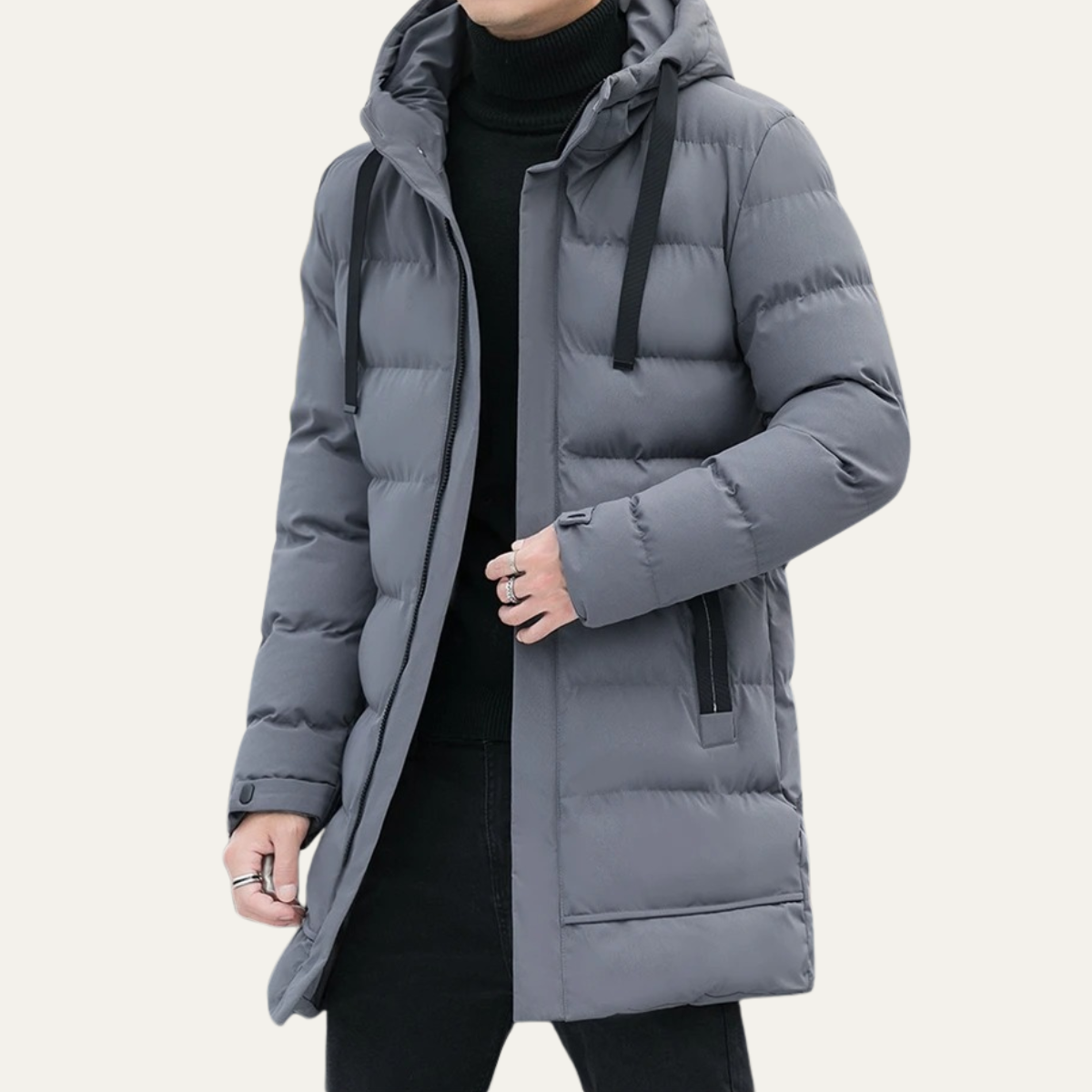 Zeke | Men's Puffer Coat Black Longline Hooded