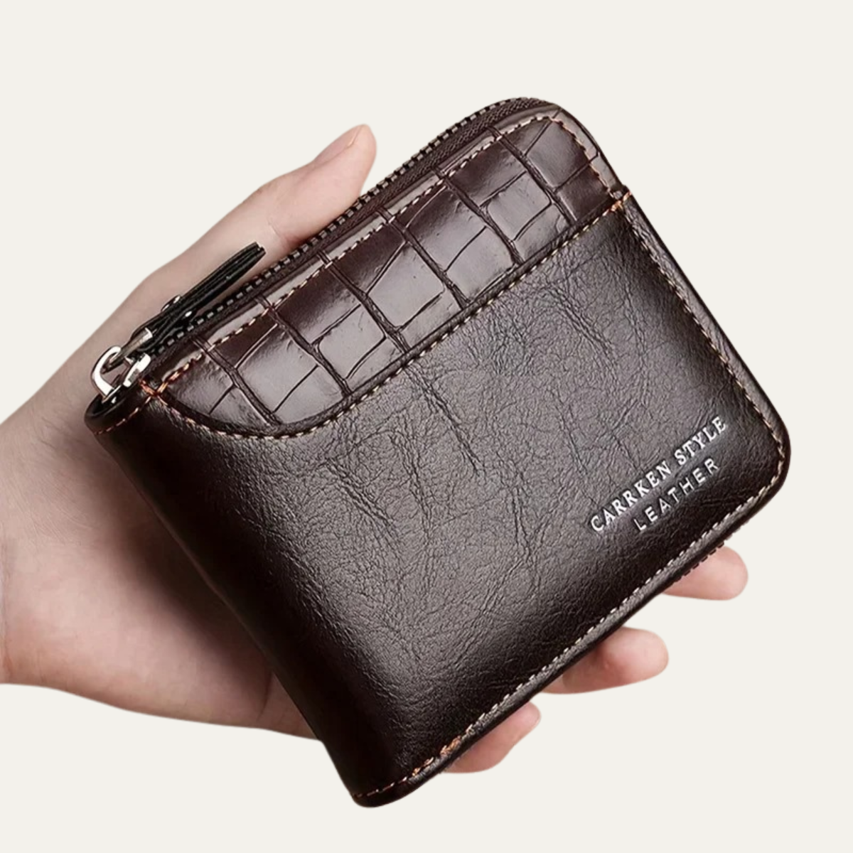 Ash | Men's Black Leather Wallet Croc Embossed Zip Card Case
