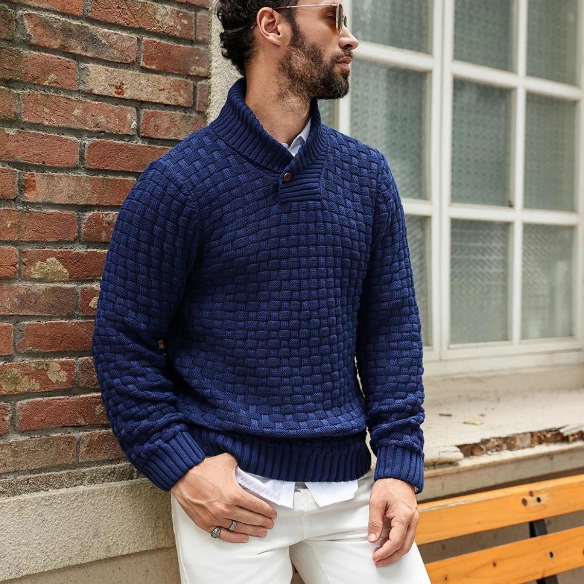 Bram | Men's Textured Knit Turtleneck Sweater Charcoal