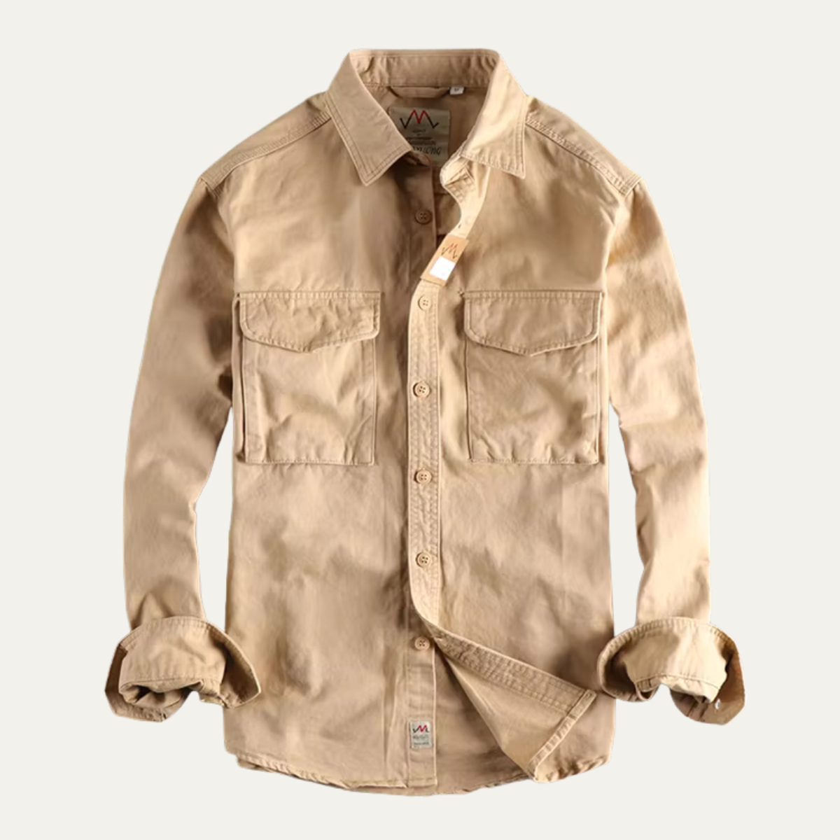 Bram | Men's Utility Button Up Shirt Tan Cargo Pockets