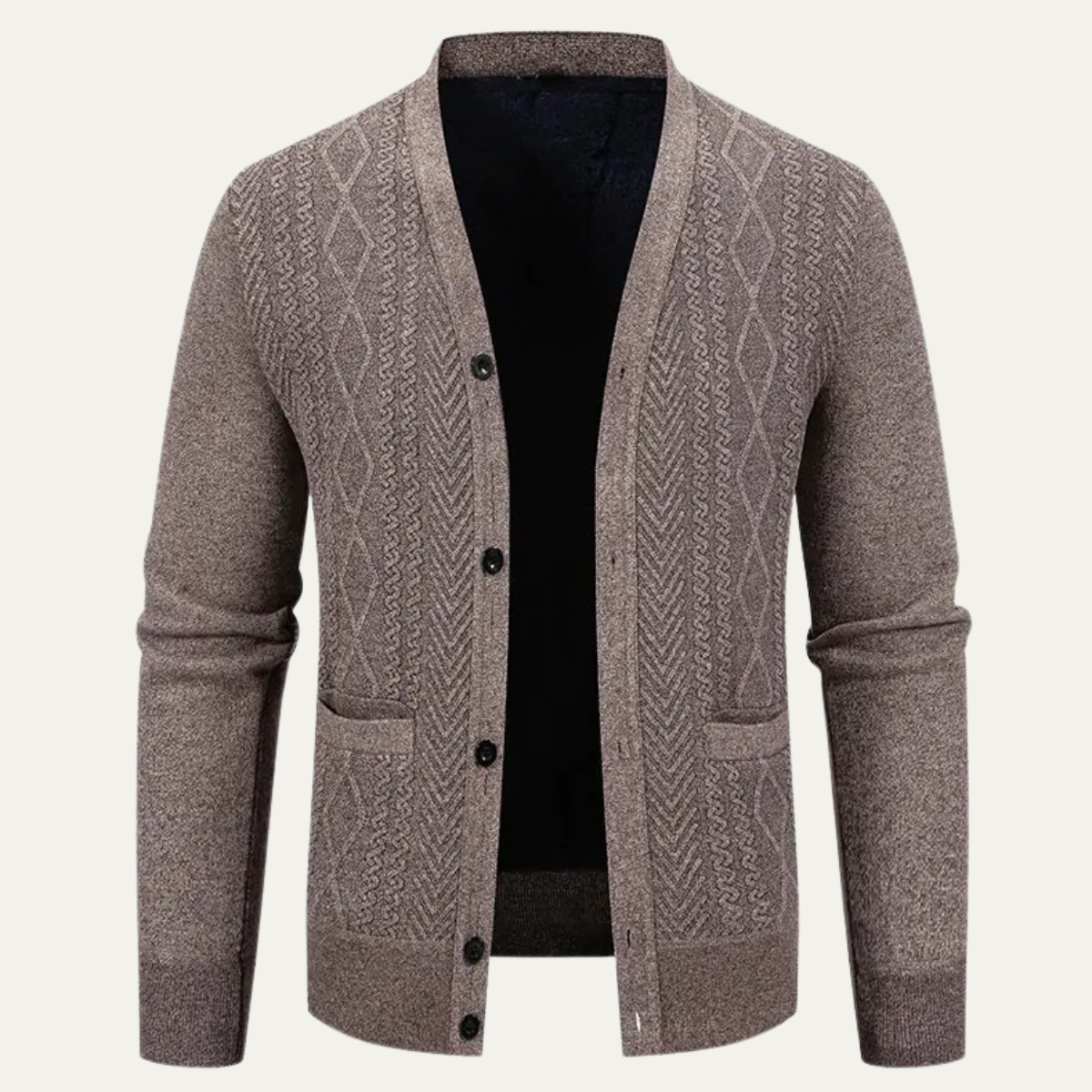 Axel | Men's Casual Cable Knit Cardigan Burgundy Button Up