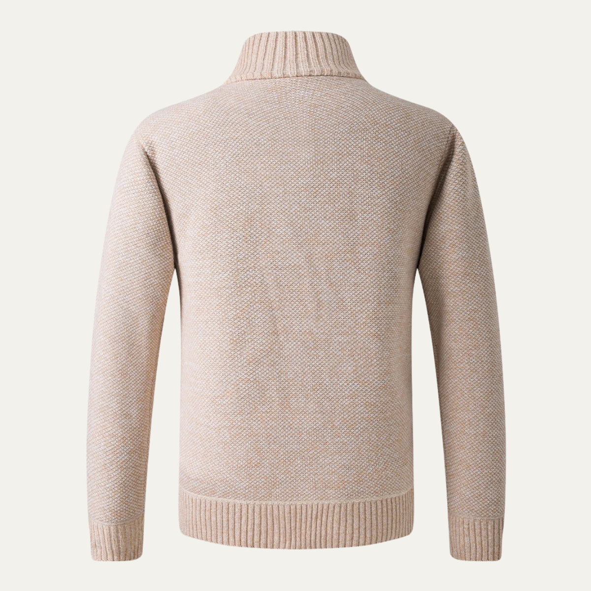 Beau | Men's Zip Up Cardigan Cream Knit Stand Collar