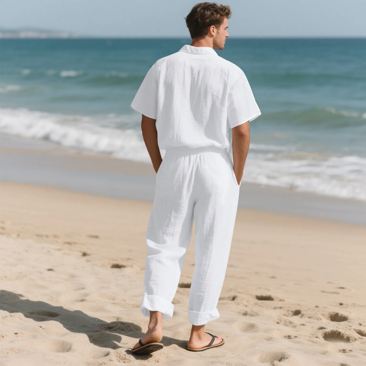 Rowan | Men's Casual Linen Shirt And Pants Set Gray