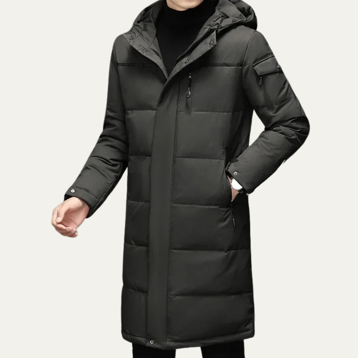 Knox | Men's Longline Puffer Coat Black Hood