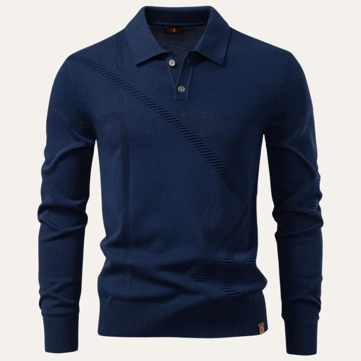 Wade | Men's Lightweight Polo Sweater Gray Geometric Pattern Long Sleeve