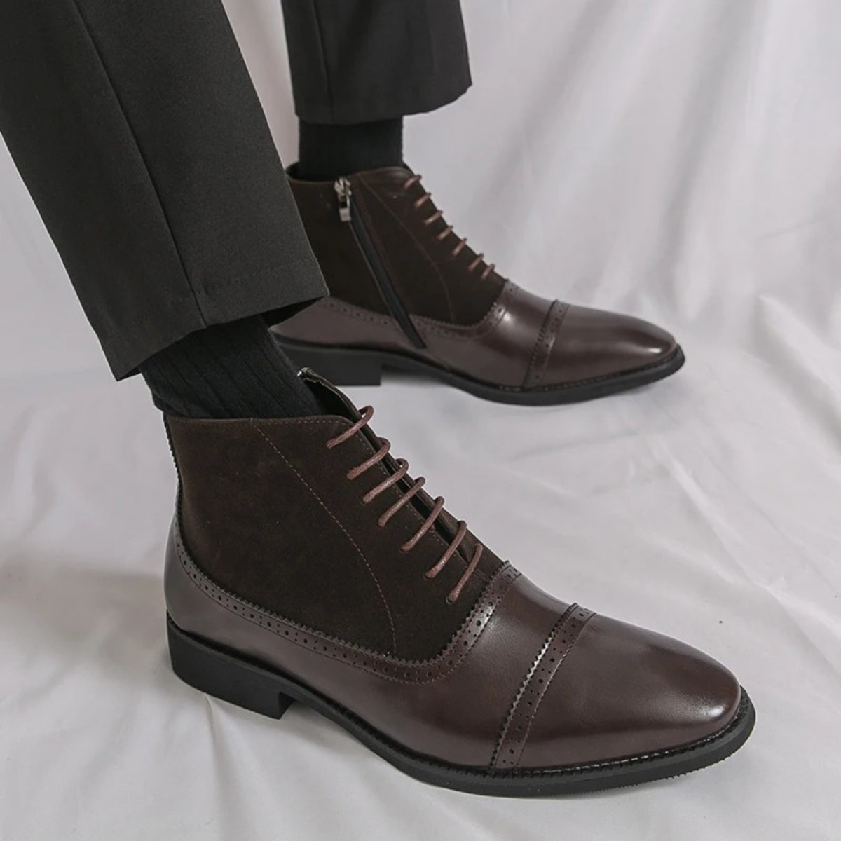 Sage | Men's Leather Lace Up Boot Brown Wingtip Ankle