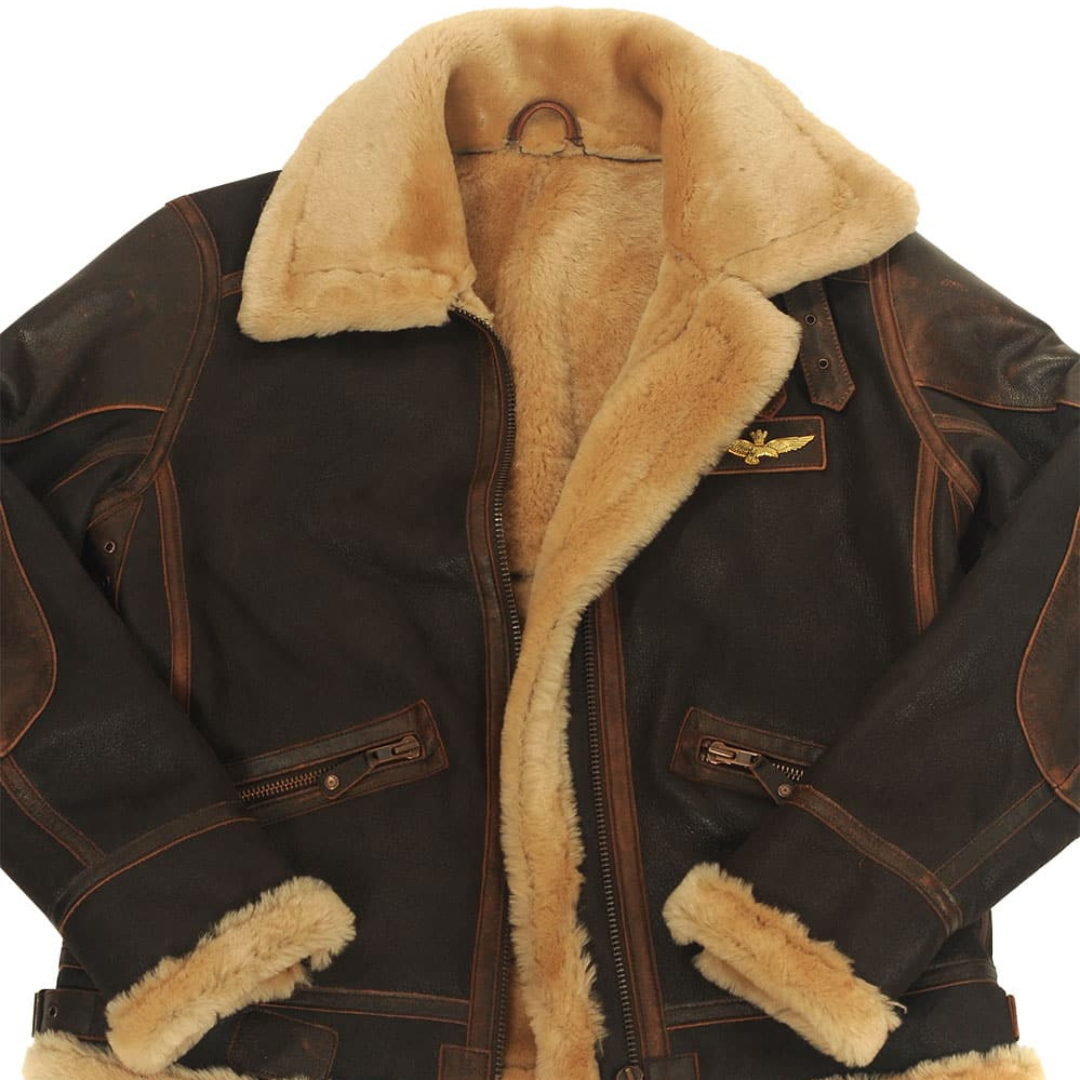 Voss | Men's Sherpa Collar Leather Jacket Brown
