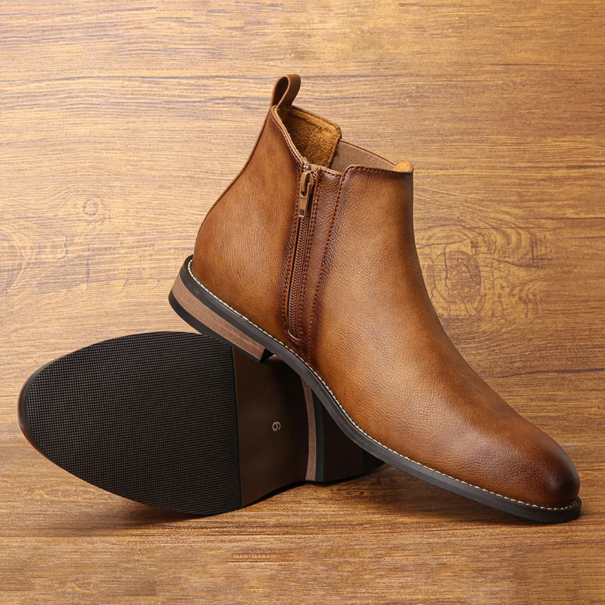 Axel | Men's Leather Chelsea Ankle Boots Brown Elastic Side Panels