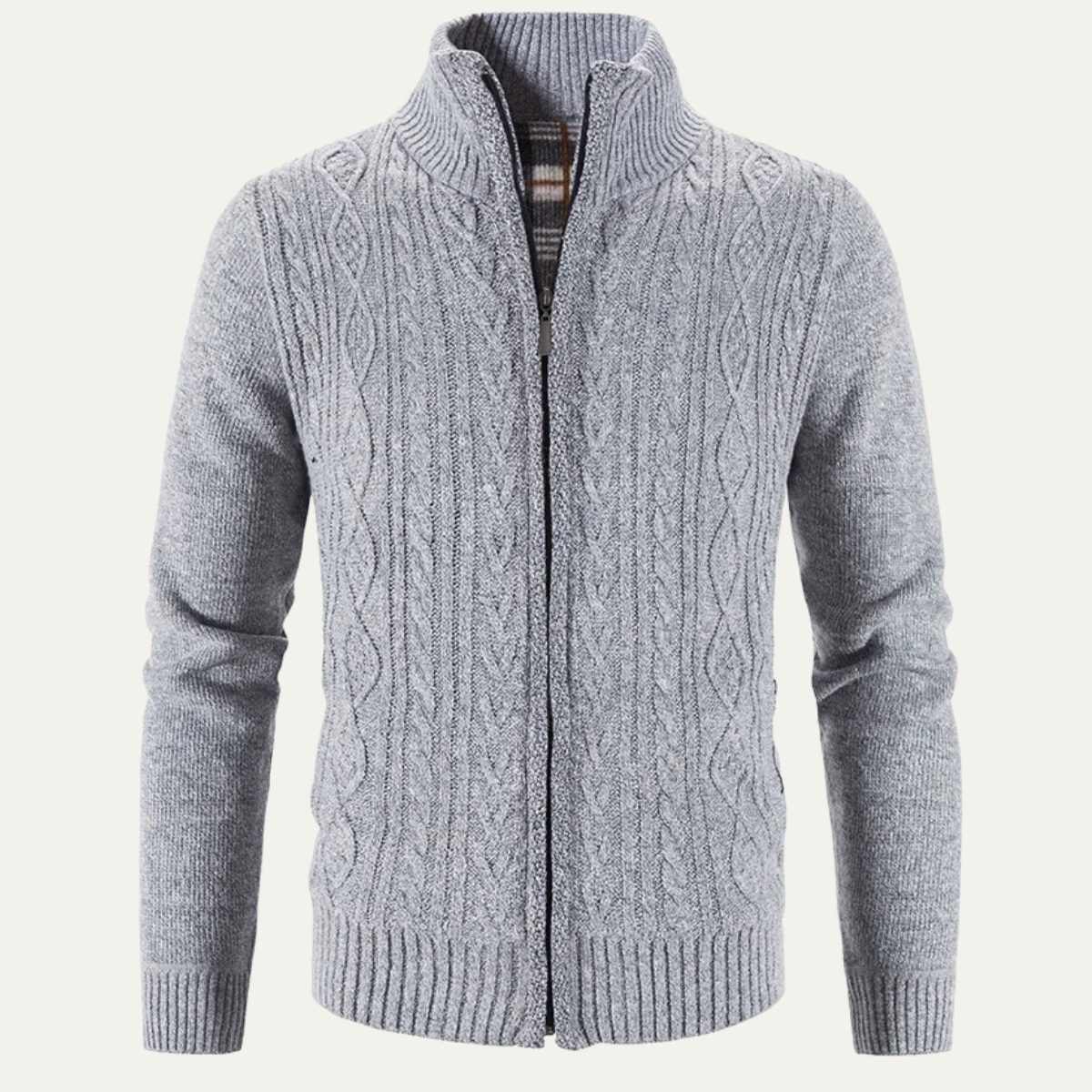 Bram | Men's Cable Knit Cardigan Gray Zip Up