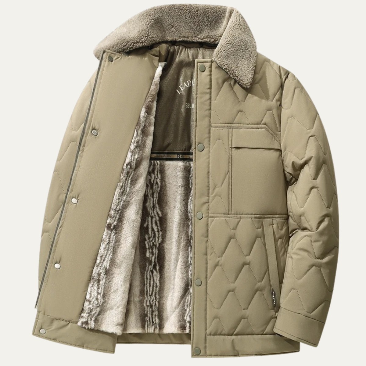 Bram | Men's Quilted Puffer Jacket Cream Sherpa Collar