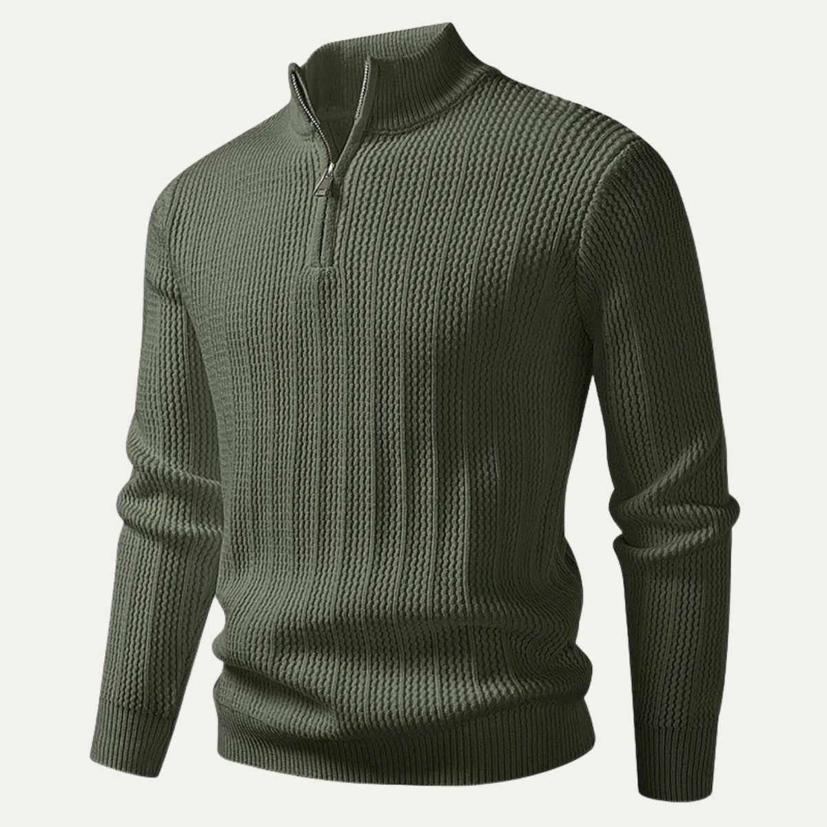 Soren | Men's Quarter Zip Sweater Cream Cable Knit Stand Collar