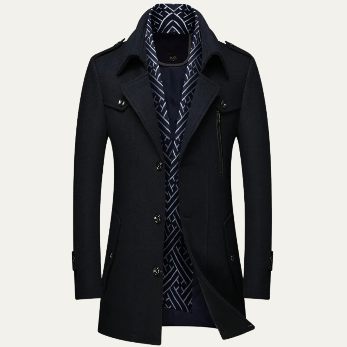 Voss | Men's Smart Double Breasted Wool Coat Black