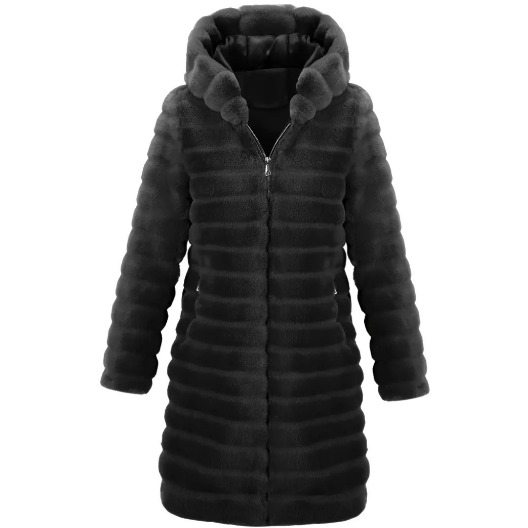 Vera | Women's Puffer Coat Black Faux Fur Hood