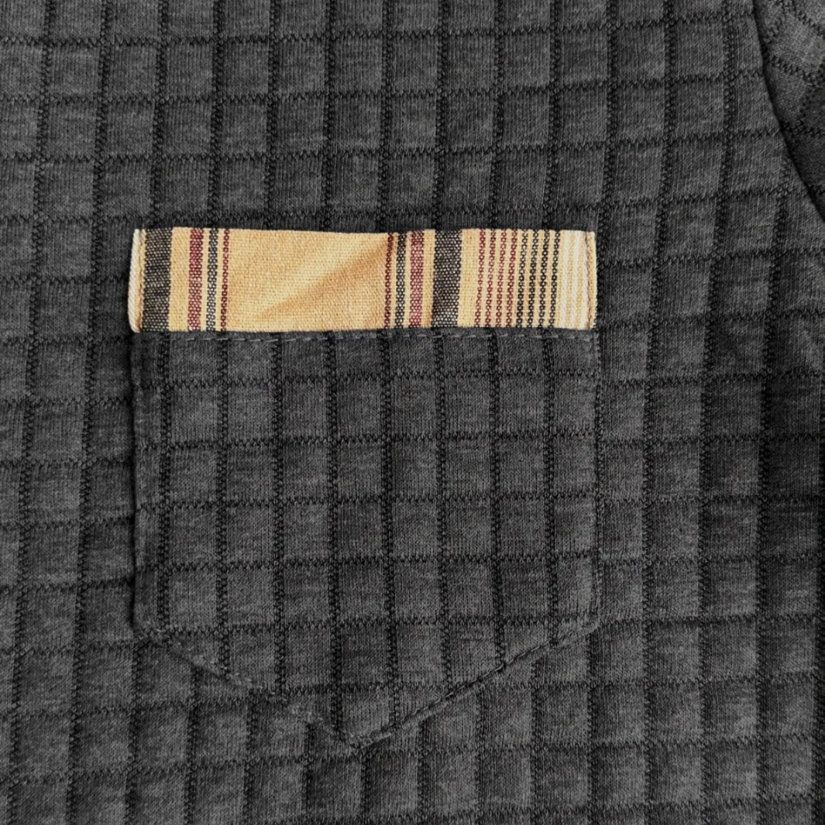 Bram | Men's Quilted Waffle Knit Polo Sweater Gray Plaid Trim