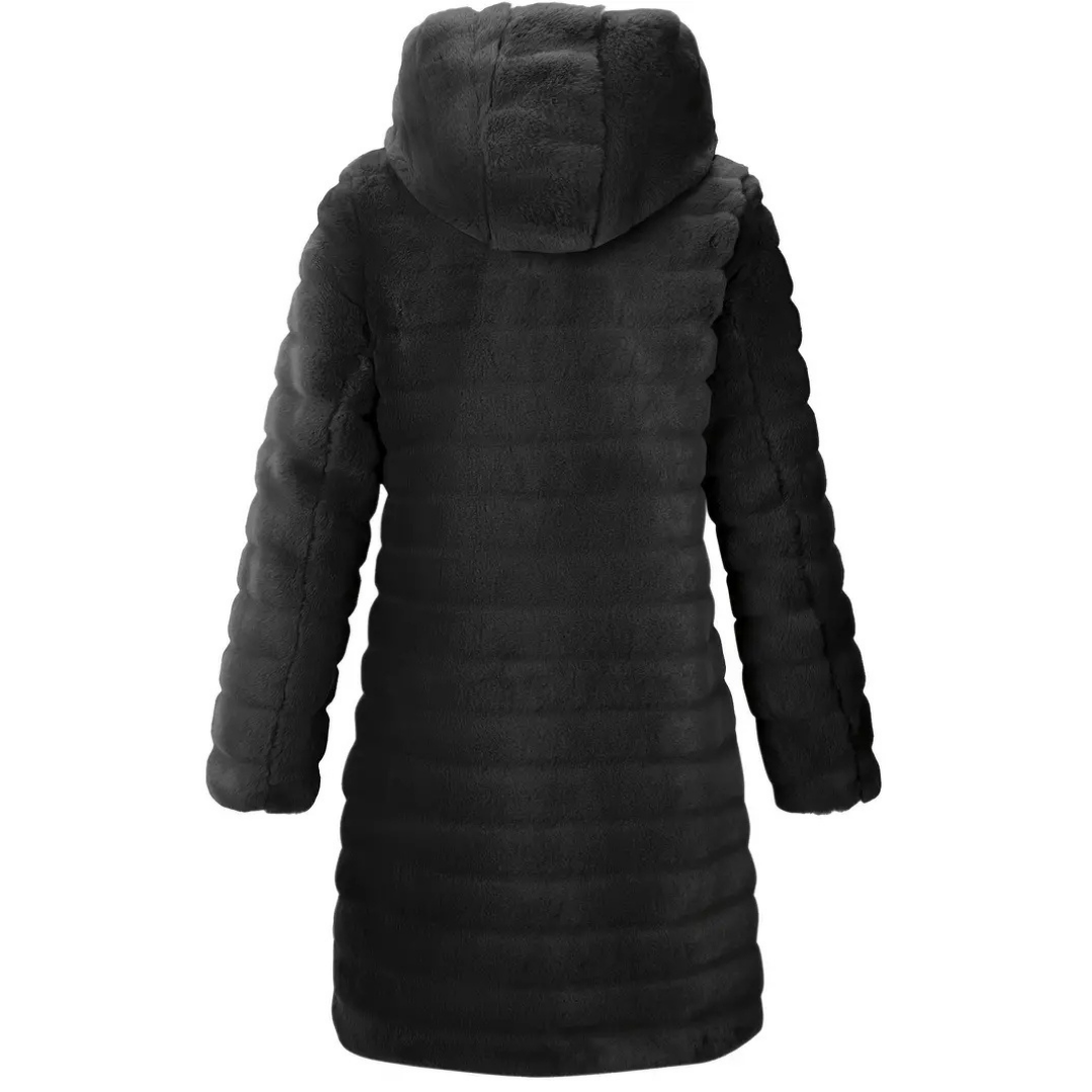 Vera | Women's Puffer Coat Black Faux Fur Hood