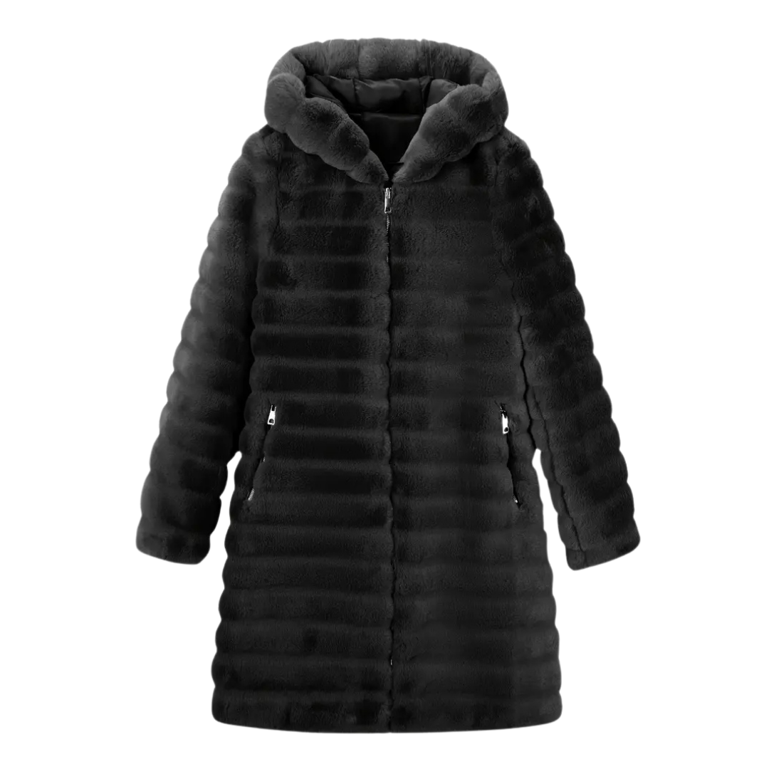 Vera | Women's Puffer Coat Black Faux Fur Hood