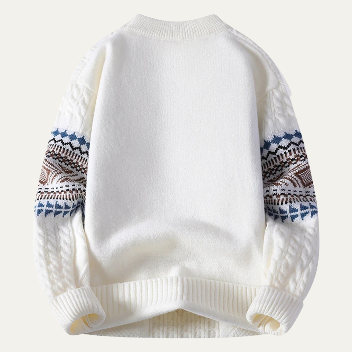 Ezra | Men's Crew Neck Sweater Cream Nordic Pattern Cable Knit