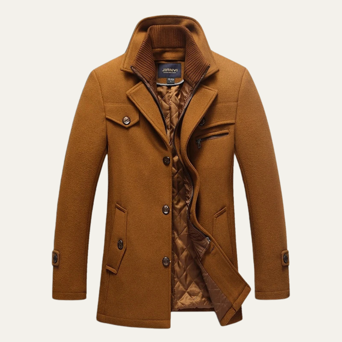 Beau | Men's Wool Blend Overcoat Camel Quilted Lining