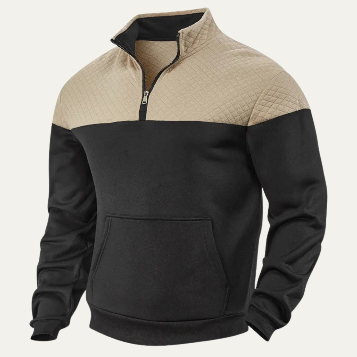 Max | Men's Quilted Half Zip Sweatshirt Cream Black Colorblock