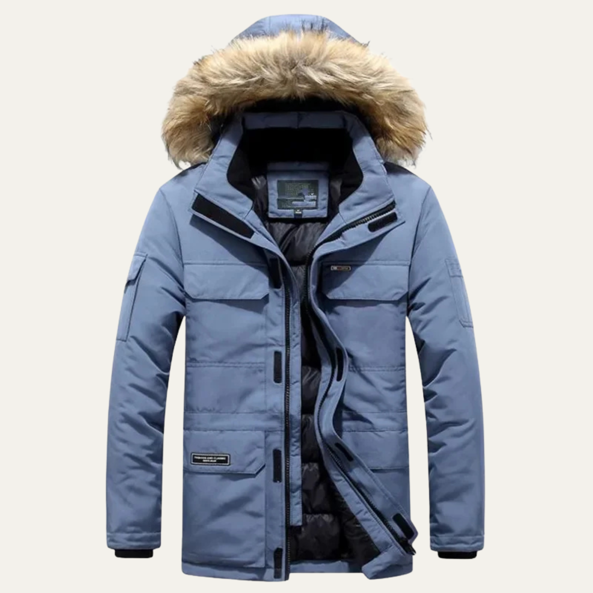 Ash | Men's Puffer Coat Cream Faux Fur Hood Water Resistant