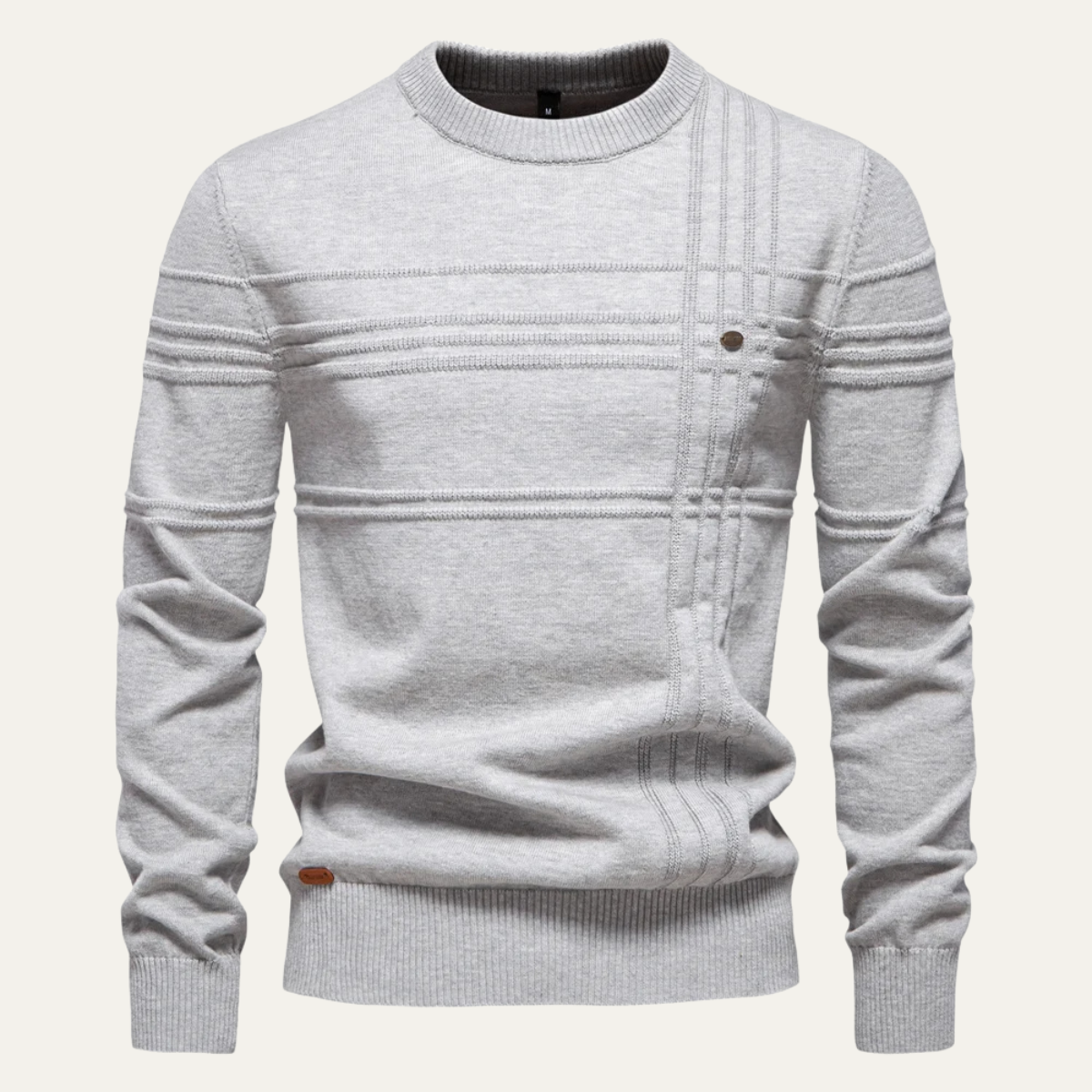 Bram | Men's Crew Neck Sweater Cream Cable Knit Long Sleeve