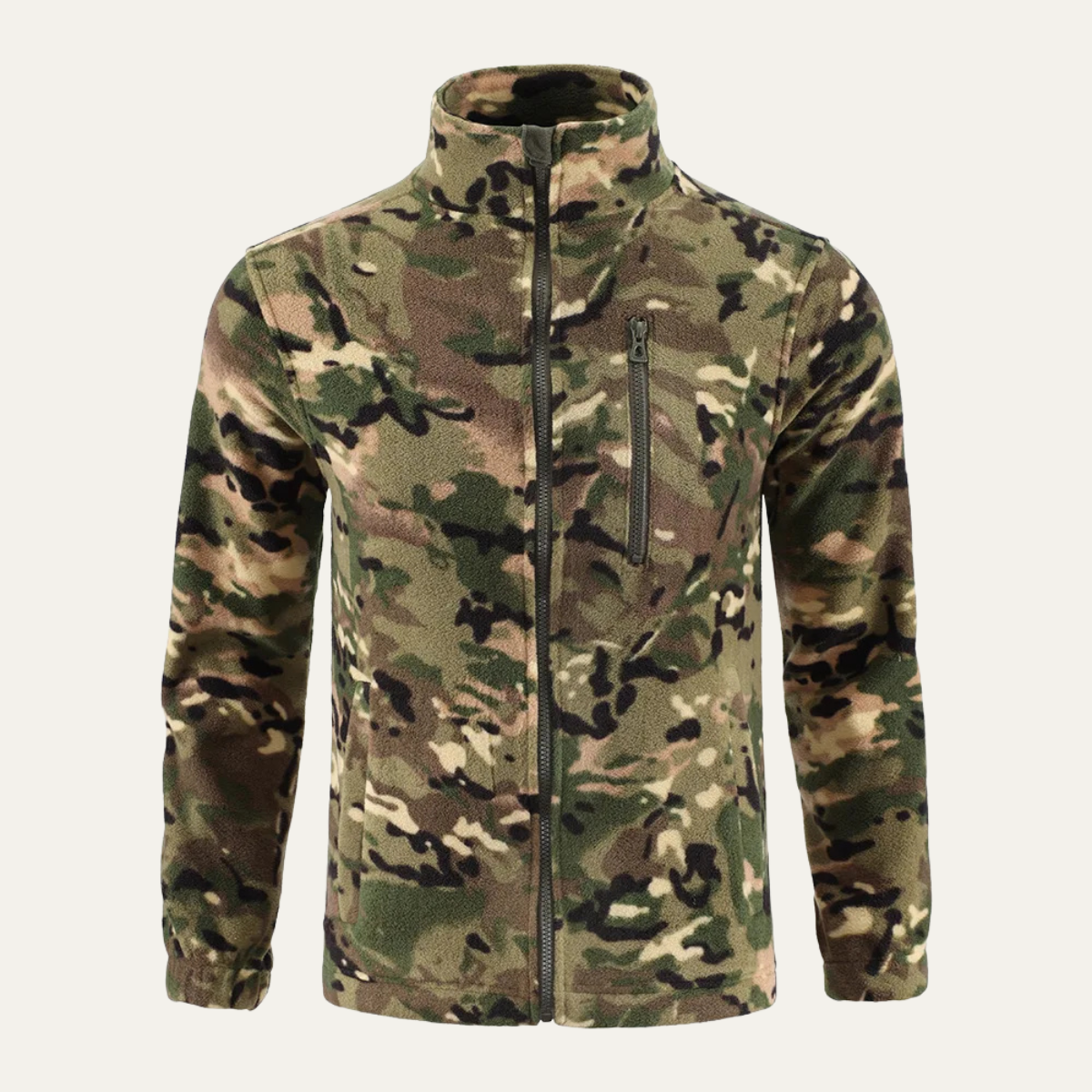 Beau | Men's Camouflage Fleece Jacket Olive Green Zip Up