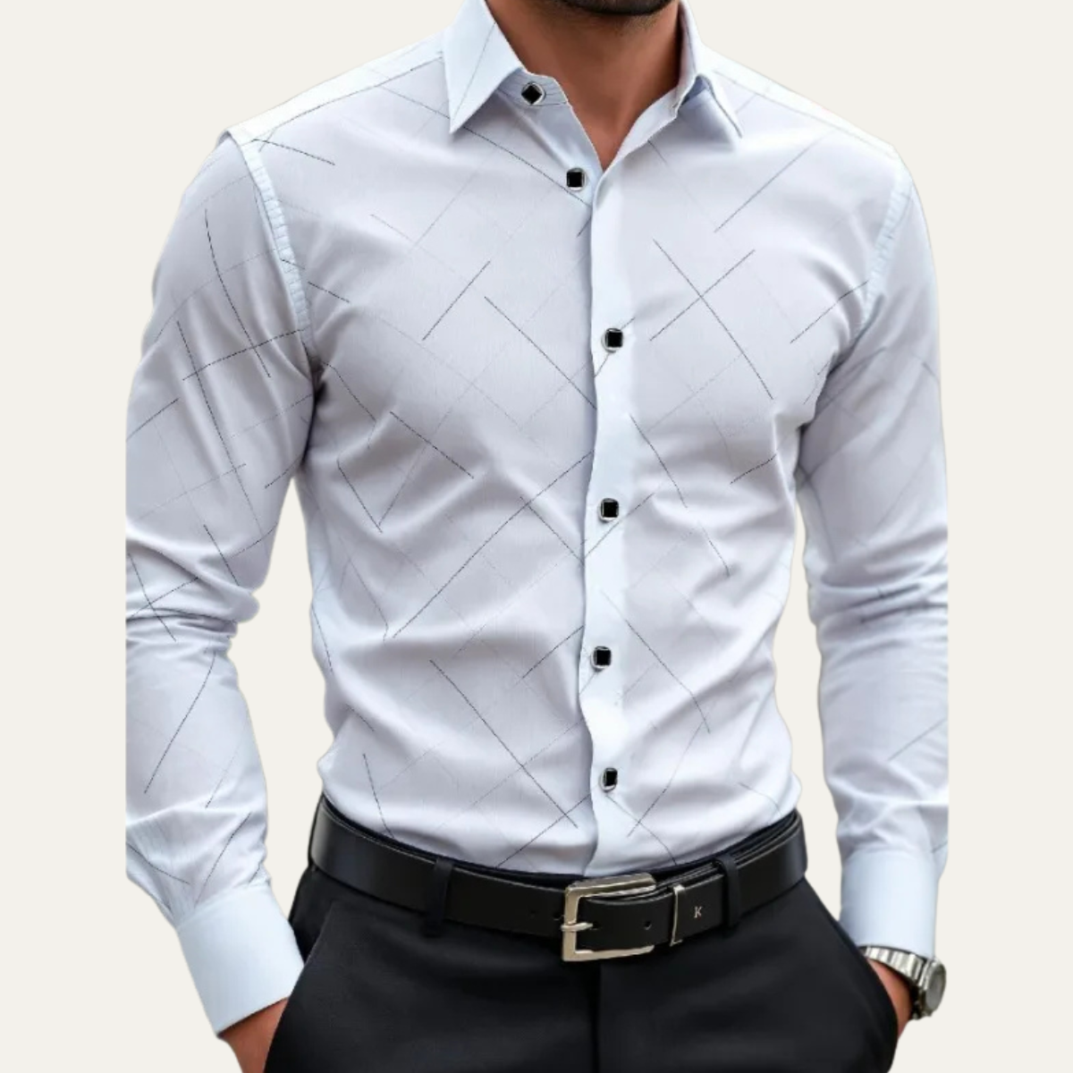 Axel | Men's Dress Shirt White Geometric Print Long Sleeve