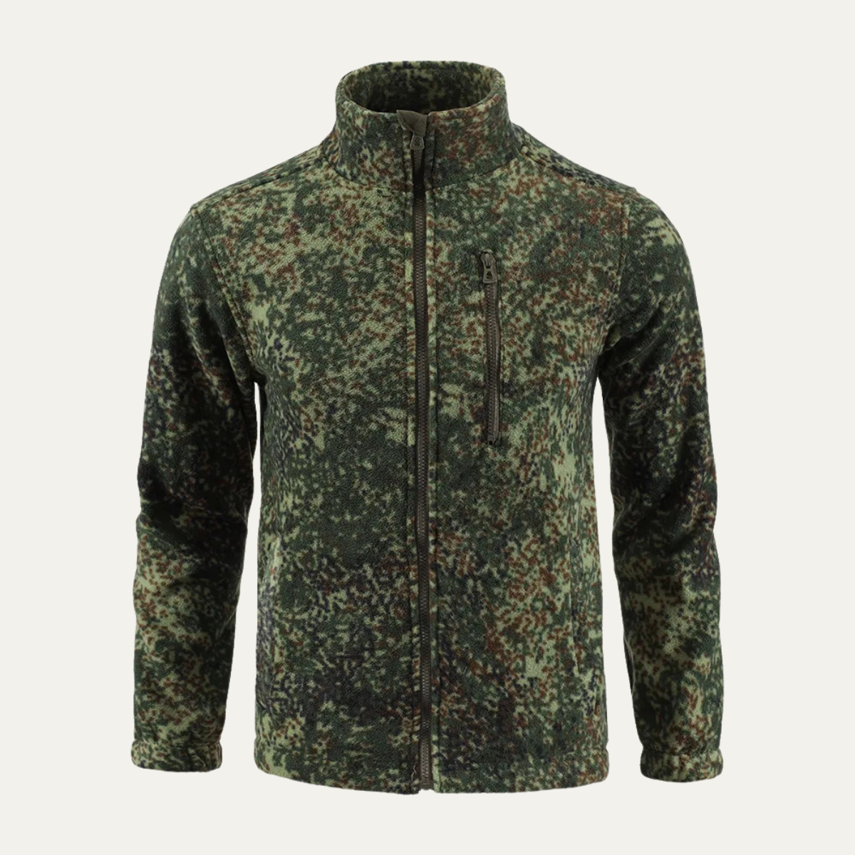 Beau | Men's Camouflage Fleece Jacket Olive Green Zip Up