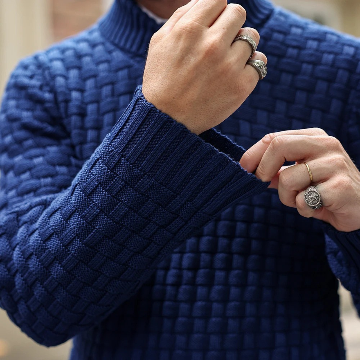 Axel | Men's Turtleneck Cable Knit Sweater Charcoal